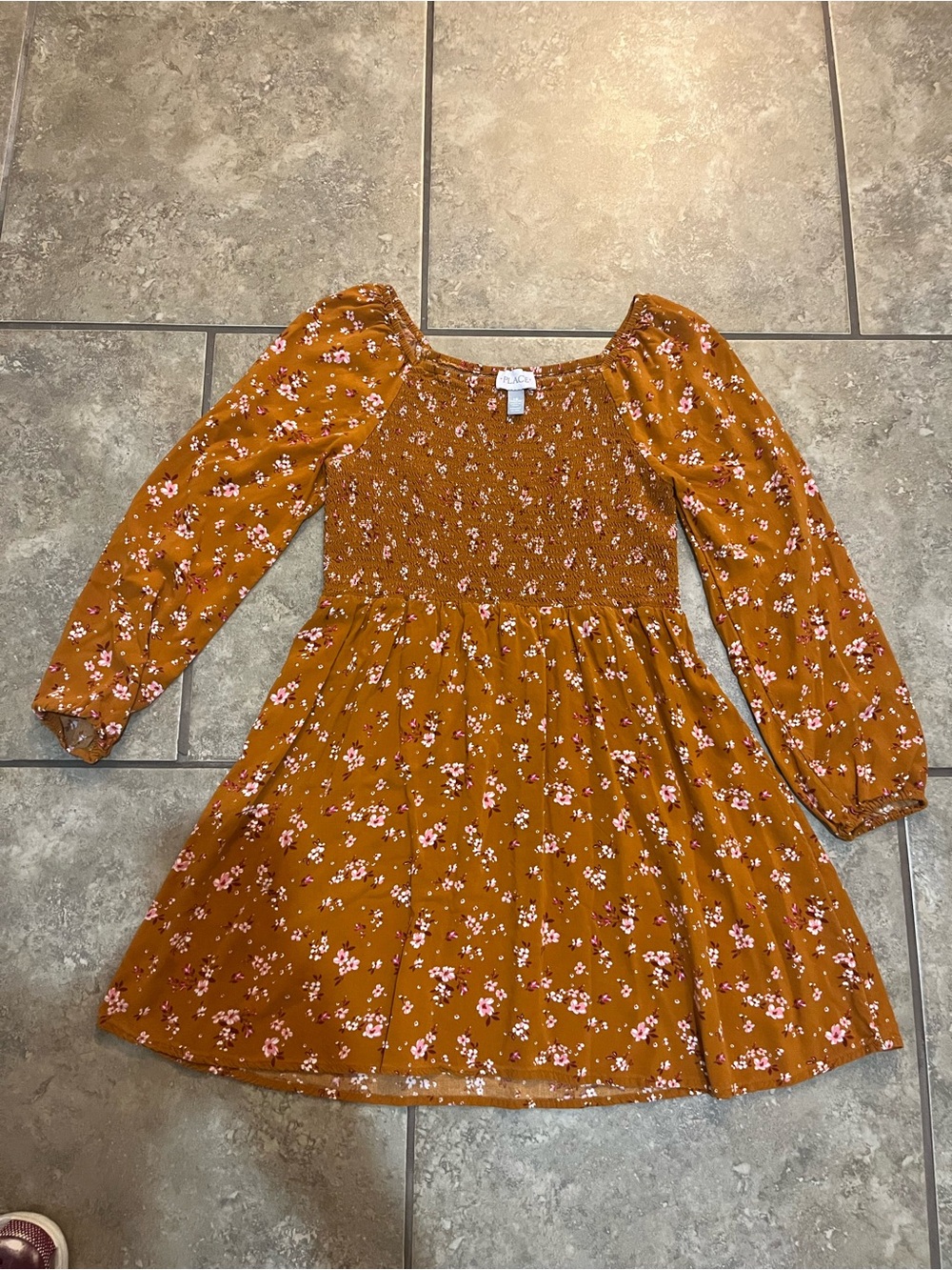 The Children's Place Girl’s Floral Smocked Long-Sleeve Dress